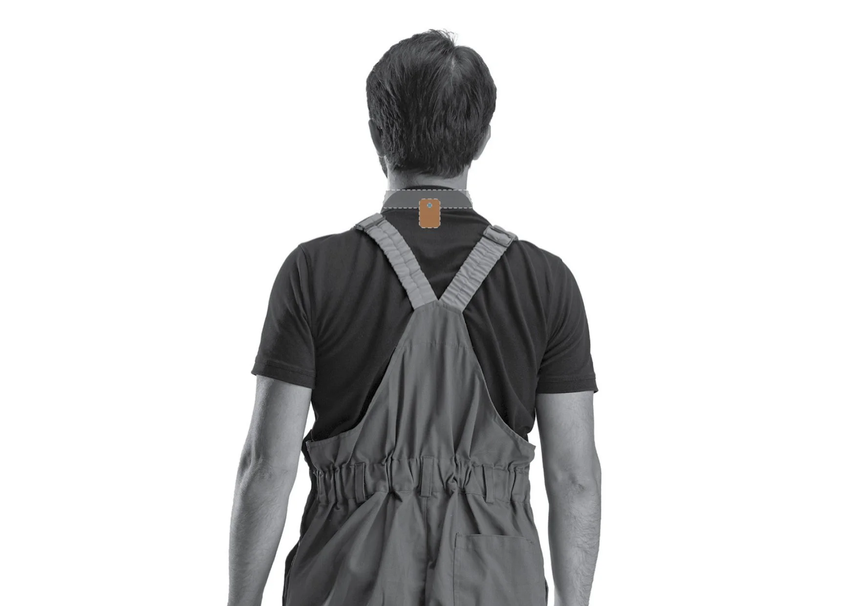 Detail illustration showing the Etiscope sensor positioned between the shoulder blades